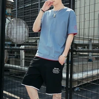 mens shorts set summer mens casual new t shirt short sleeved shorts 2 piece suit loose sports trend youth suit tracksuit men