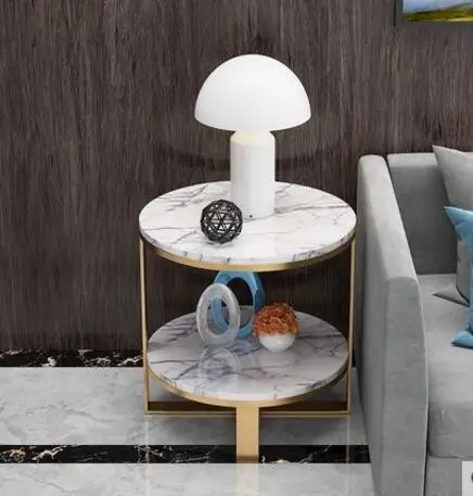 

Nordic light luxury style marble edge living room small tea table simple modern sofa edge table corner a few creative round tabl