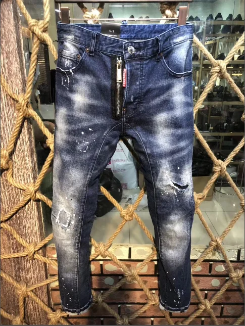 Новый Dsquared2 мужские модные элементы рваные лакированная ткань джинсы A197|Мужские