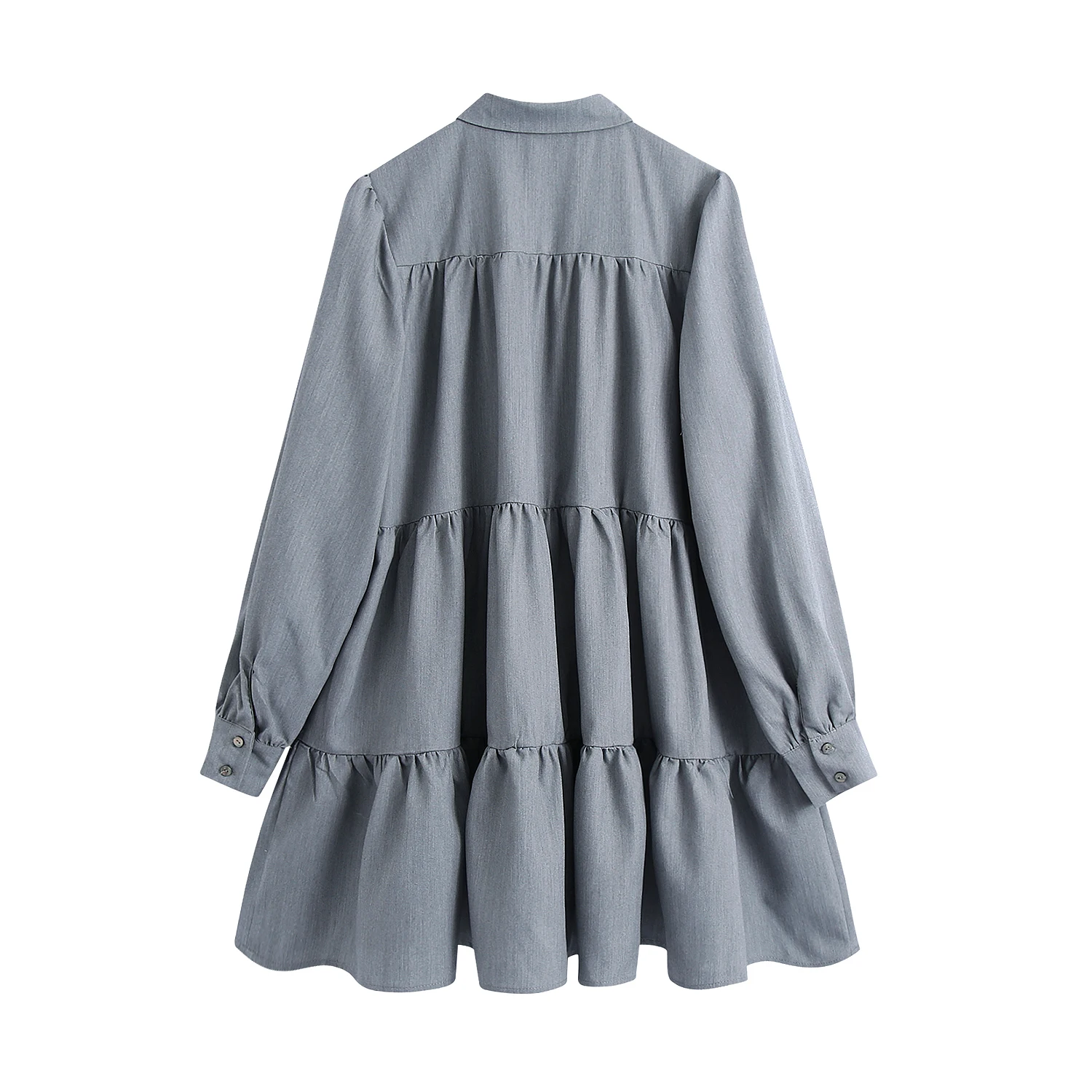 

Za 2020 Vintage Women Dress Ruffles Loose Mini Party Dresses Long Sleeve Turn-Down Collar Shirt Dress Fashion Spring Vestidos