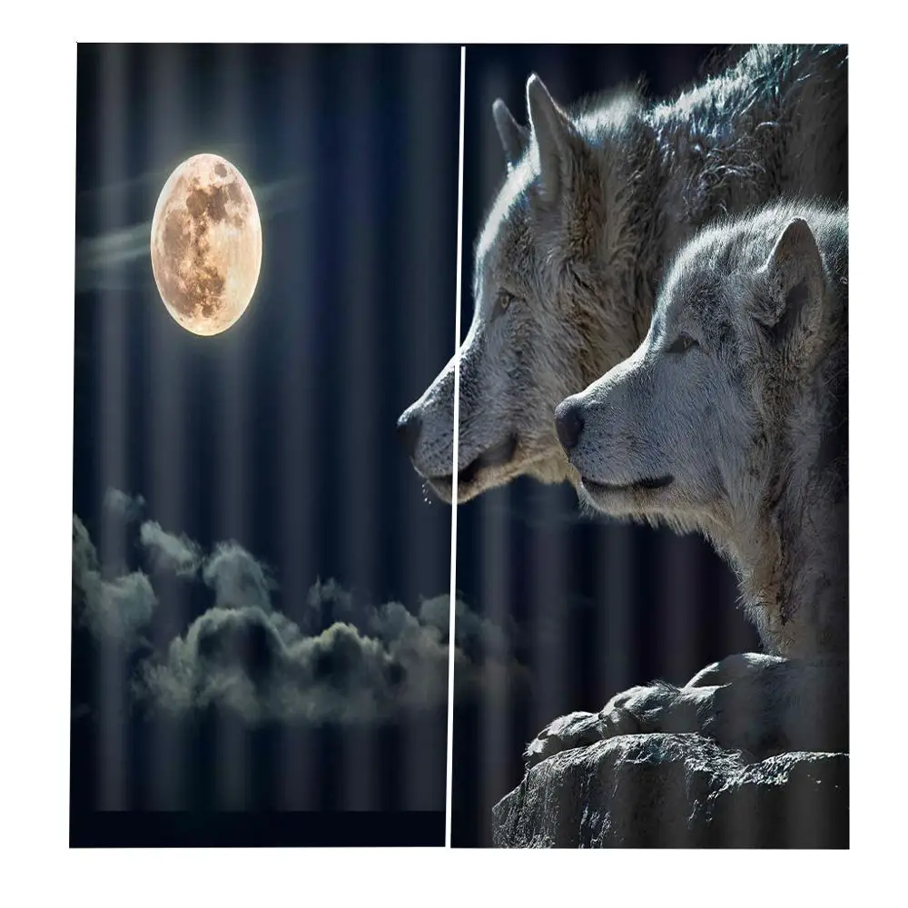 3d шторы на заказ занавески с ночной Луной и волком для гостиной спальни кухни