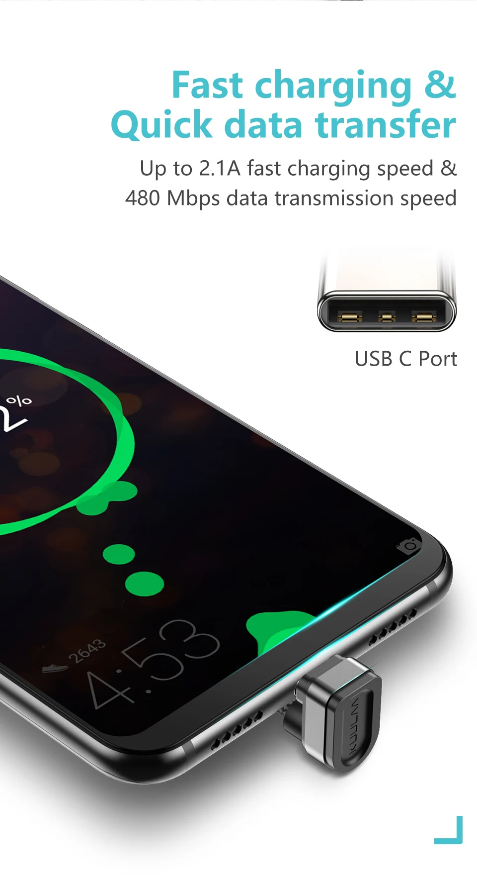 KUULAA нейлоновый USB C кабель 180 градусов Быстрое Зарядное устройство usb type C кабель для Xiaomi Mi 8 samsung Galaxy S9 Plus мобильный телефон USB-C шнур