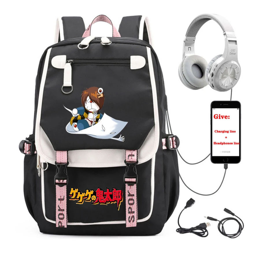 

anime GeGeGe no Kitaro backpack Women men Travel Backpack student School book Bag USB Charging teenagers Laptop packsack