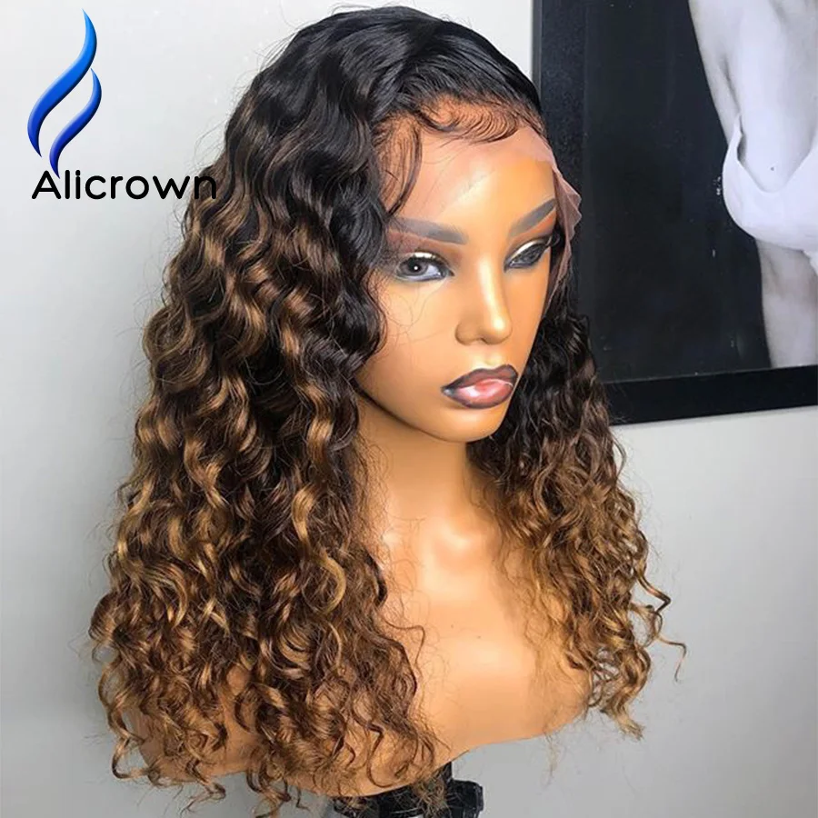Alicrown кудрявые волосы на фронте шнурка человеческие парики для женщин