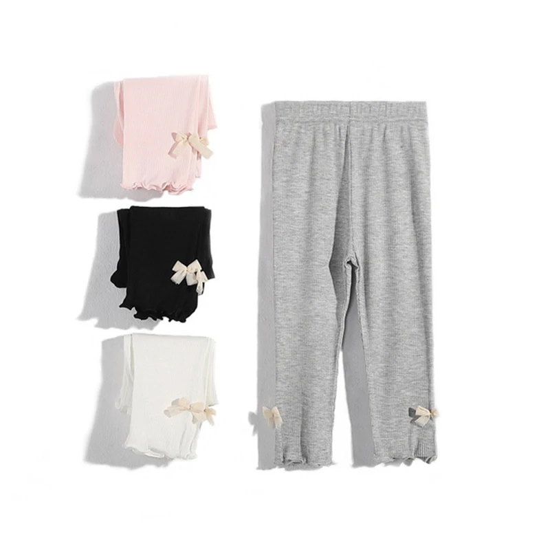 

2021 Summer Girls Leggings 3-10Years Kids Baby Tights Ribbed Pencil Pants With Bow Princess Trousers For Children Clothing