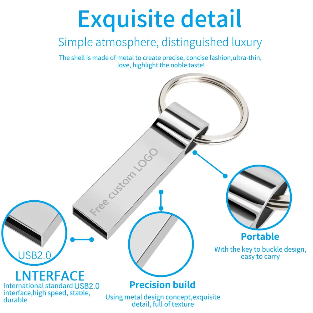 Usb флеш-накопитель, серебристый usb 2,0, металлическая флешка, 128 ГБ, 64 ГБ, 32 ГБ, 16 ГБ, 8 ГБ, 4 Гб, usb карта памяти, брелок, флешка, бесплатный логотип на заказ