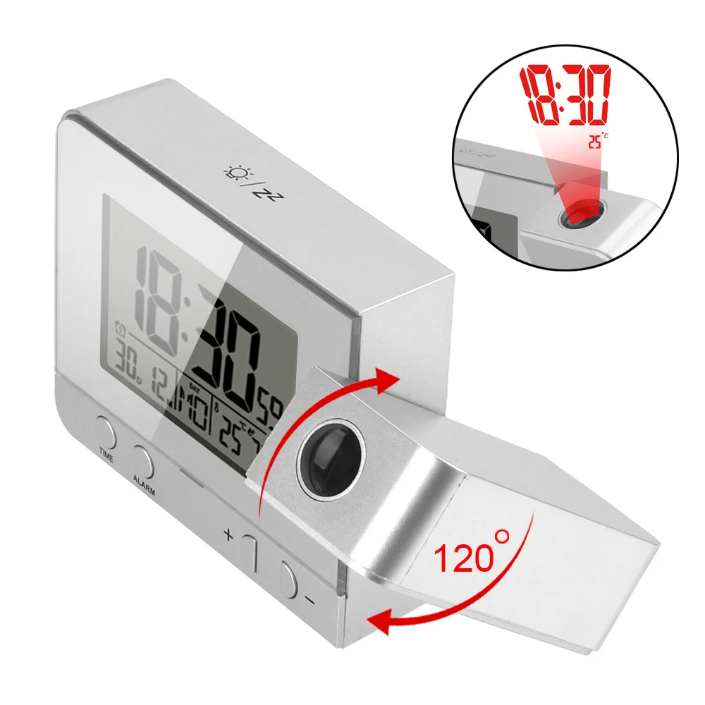 

Проекционный будильник, цифровые часы с функцией повтора даты, подсветкой температуры и влажности, настольные светодиодные часы