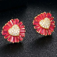 luxury micro pave cubic zirconia crystal rhinestone stud earrings flower heart earrings for women fashion party jewelry gifts