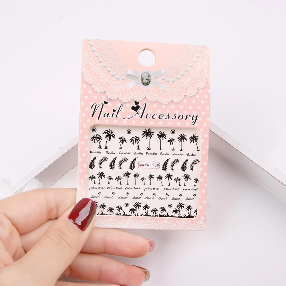 Наклейки для ногтей с пальмовым деревом летний супер Океанский ветер фольга