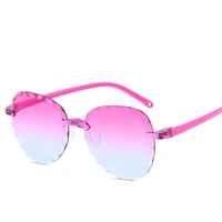 2020 plastic rimless children sunglasses brand designer oval vintage pink kids sun glasses boys girls retro sunglass uv400