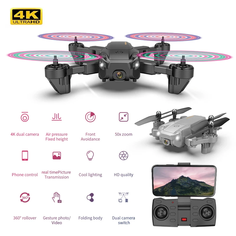 

S27 RC Mini Drone 4K Profesional Cool LED FPV HD Camera 2.4G 4CH 3.7V 1800mAh Quadcopter Dron Copter Toys For Boys Dropshipping