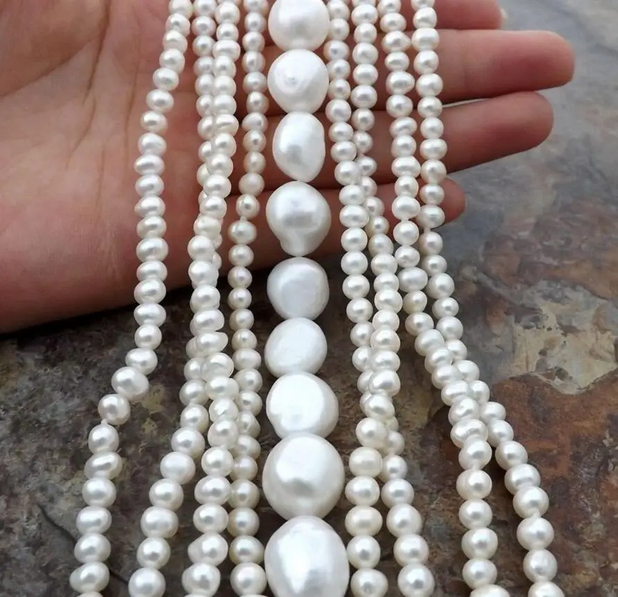 

FREE SHIPPING NEW NATURAL 9 STRANDS FRESHWATER WHITE PEARL 5-11MM NECKLACE CZ PAVE LEOPARD HEAD CLASP 18INCHES