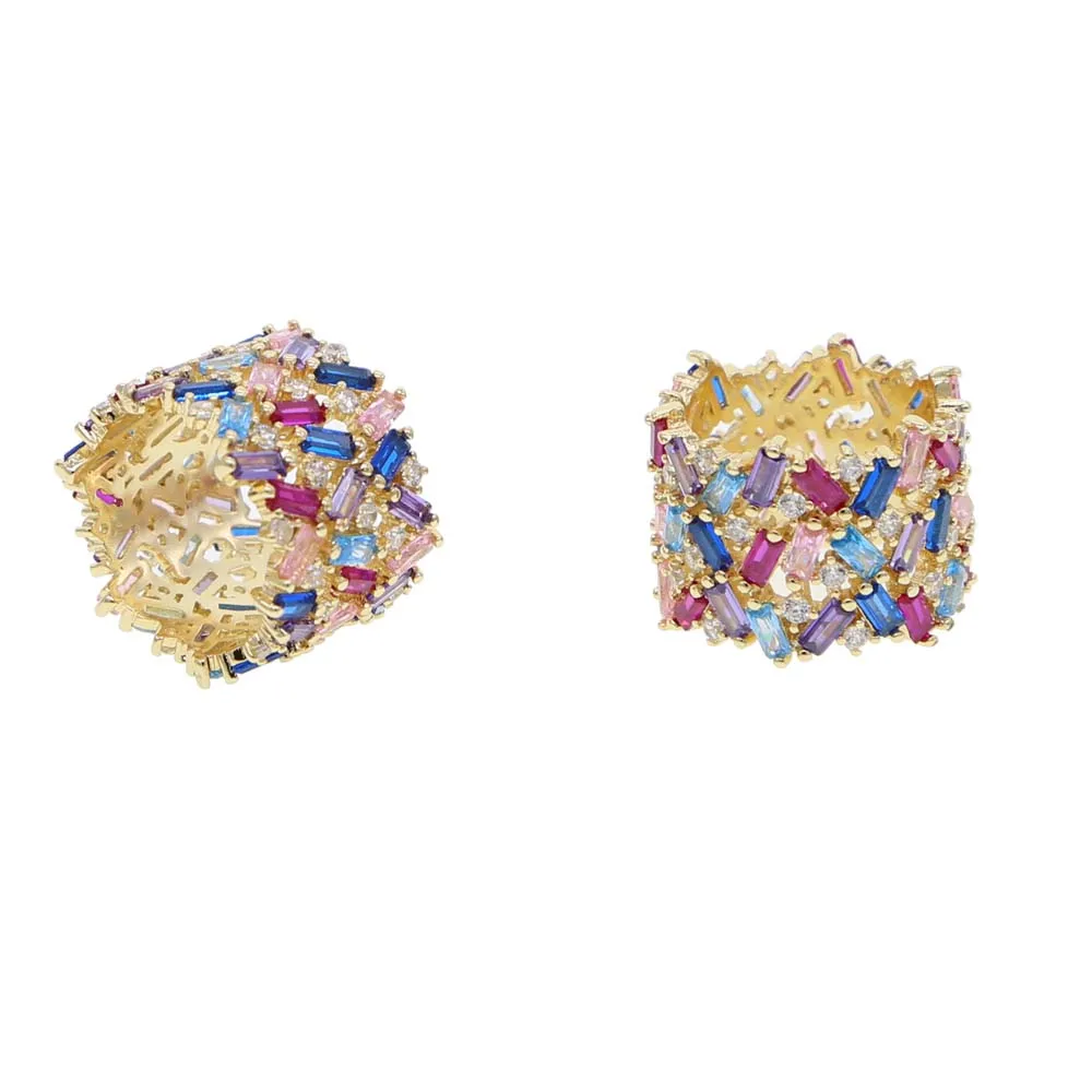 Женское кольцо с фианитом Длинное разноцветное кристаллами на костяшки пальцев