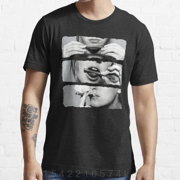 Футболка мужская с принтом топ из чистого хлопка круглым вырезом черный цвет для