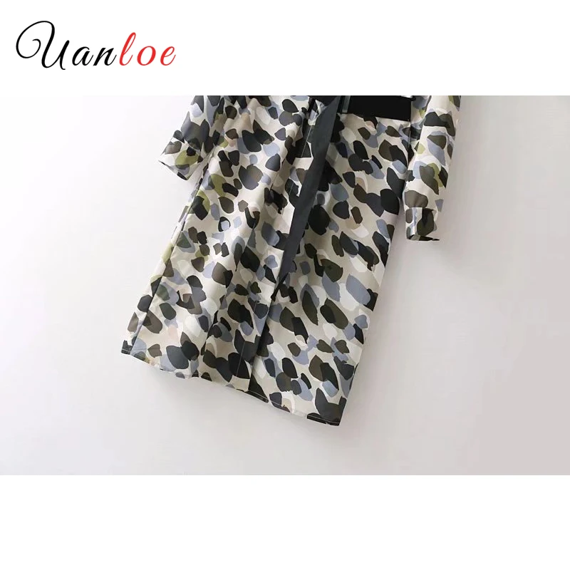 

Women Elegant Camouflage Dress Sashes Pocket Long Sleeve Vintage Ladies Summer Casual Midi Dresses Vestidos