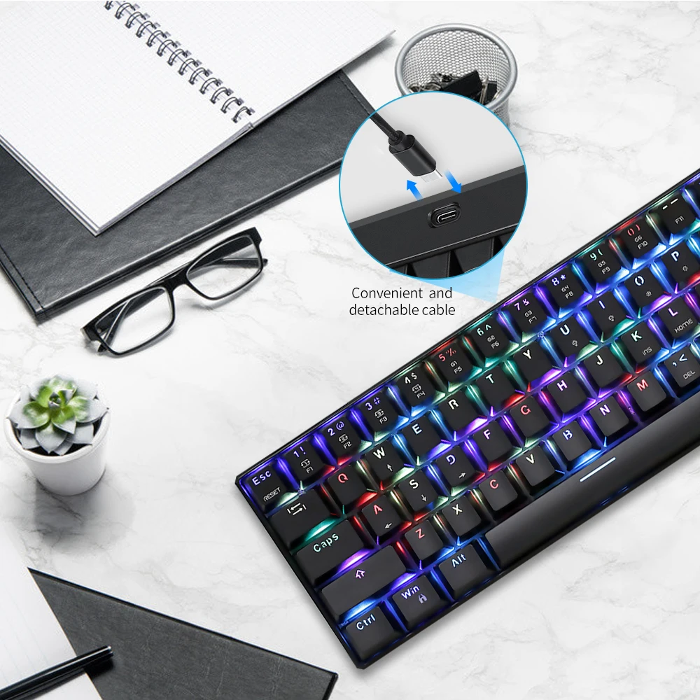 

MOTOSPEED CK61 RGB Mechanical Gaming Keyboard OUTMU Red/Blue Switches Keyboard 61 Keys Anti-ghosting with Backlight for Gaming