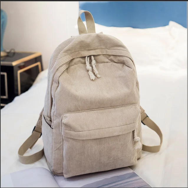 Light Brown Элегантный стиль, Мягкий тканевый рюкзак для женщин, вельветовый дизайн, школьный рюкзак для девочек-подростков, полосатый рюкзак для женщин - Цвет: Light Brown