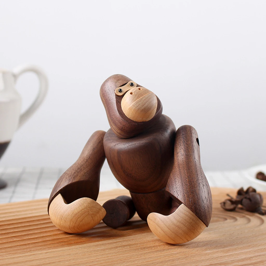 

Creative Chimpanzee Statue Free Standing Exquisite Wood Sculpture Figure Tabletop Shelf Indoor Centerpiece Decoration Artwork
