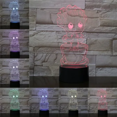 D VCity Groot 3D лампа 7 цветов, меняющая ночник, детский вентилятор, подарки для дома, спальни, стол, рядом с освещением, абстрактный акриловый Lamparas - Испускаемый цвет: D