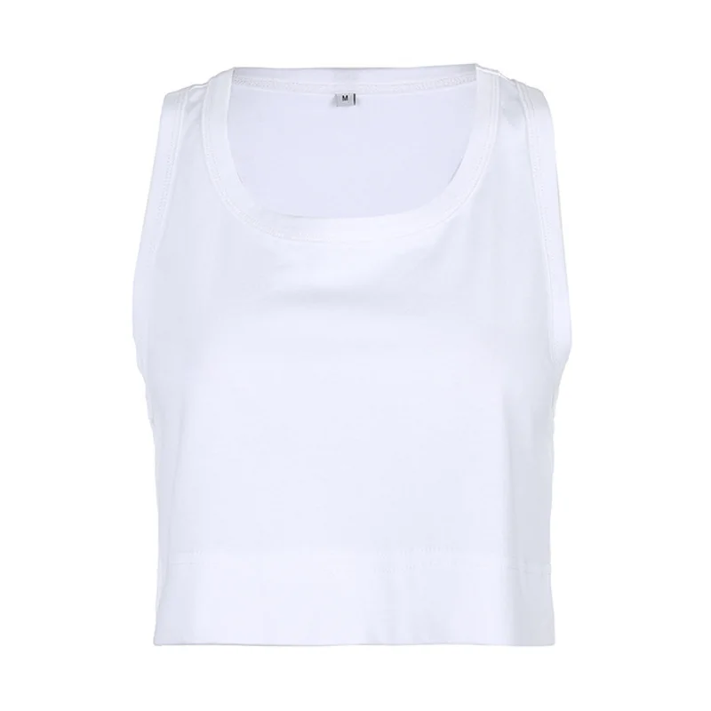 

Summer Women's Solid Color Loose Crop Top 2021 T-shirt Basic Vest Fairy Grung Tank Top White Black Summer Sleeveless Camiseta