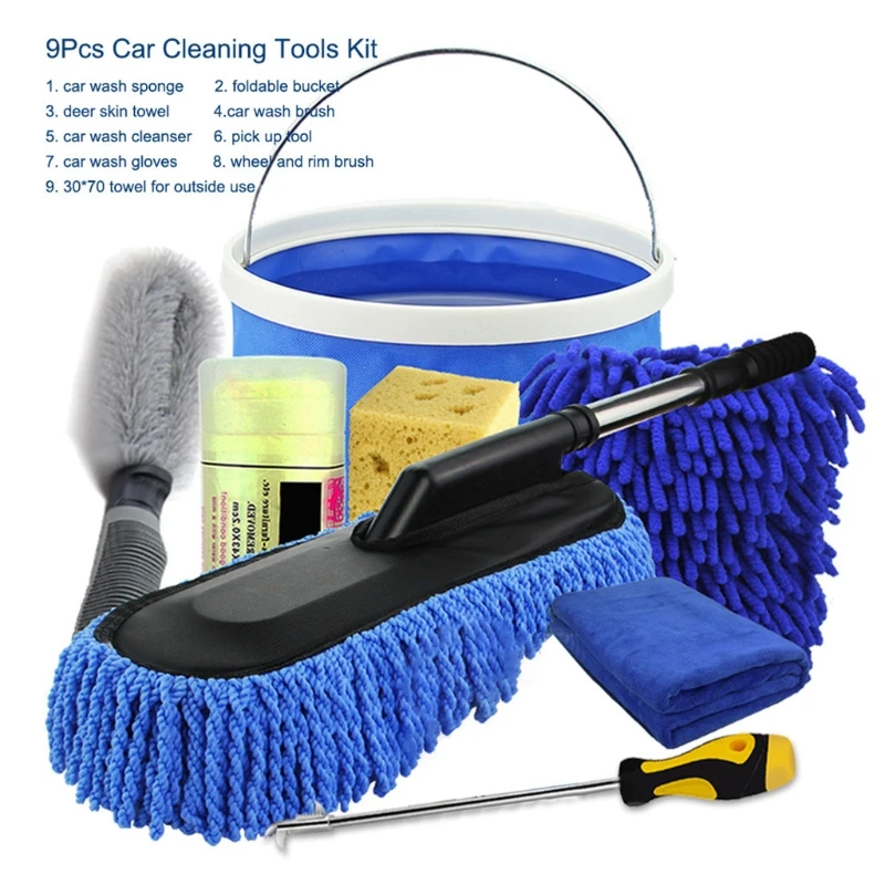 

9Pcs Microfibre Car Wash Cleaning Tools Set for Exterior Washing Interior Clean E7CA
