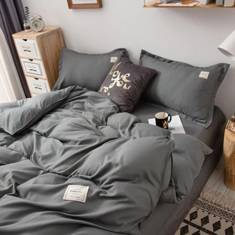 

Simple Nordic style haze blue washed cotton four-piece duvet cover sheet suitable for Double Queen King Size Quilt Covers