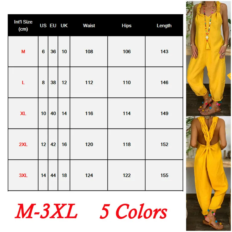 

Women Summer Holiday Casual Sleeveless Jumpsuit Loose Wide Leg Vacation Long Playsuit Plus Size M-3XL