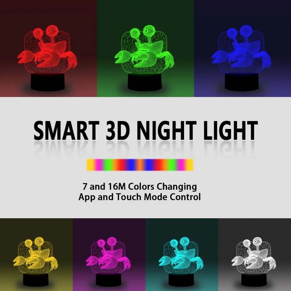 NiteApps 3D краб ночник настольная лампа Иллюзия украшение подарок на день рождения
