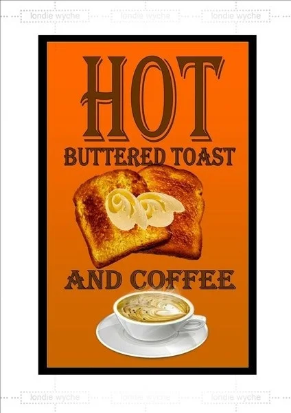 

New Vintage Retro Metal Tin Sign Hot Buttered Toast and Coffee Cafe Outdoor Street Garden & Home Bar Cafe Wall Decoration Sign