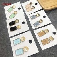 cxqd new womens fashion jewelry geometric dangle drop crystal earrings glass sweet metal rectangle earrings for women girl gift