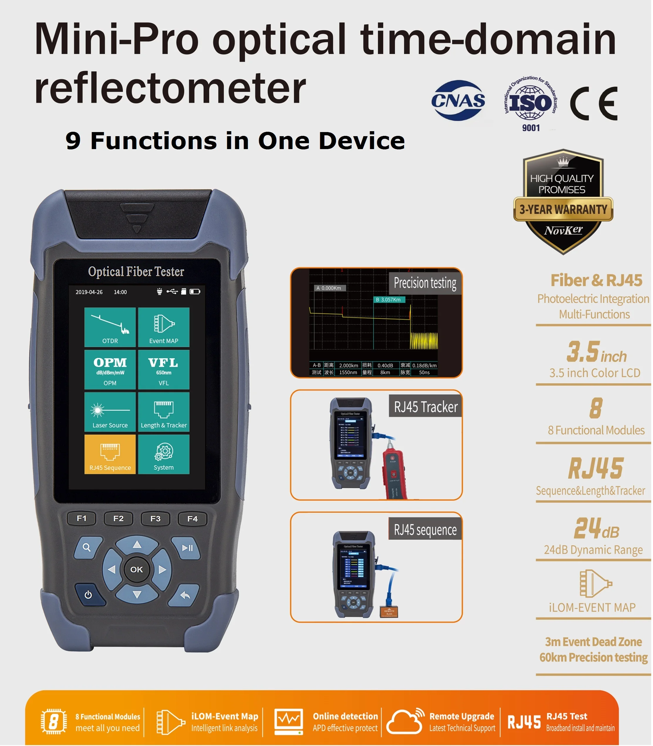 Mini OTDR Fiber Optic Reflectometer FTTH Fiber Optic Tester Multifunction with Optical Power Meter OPM VFL Light Source