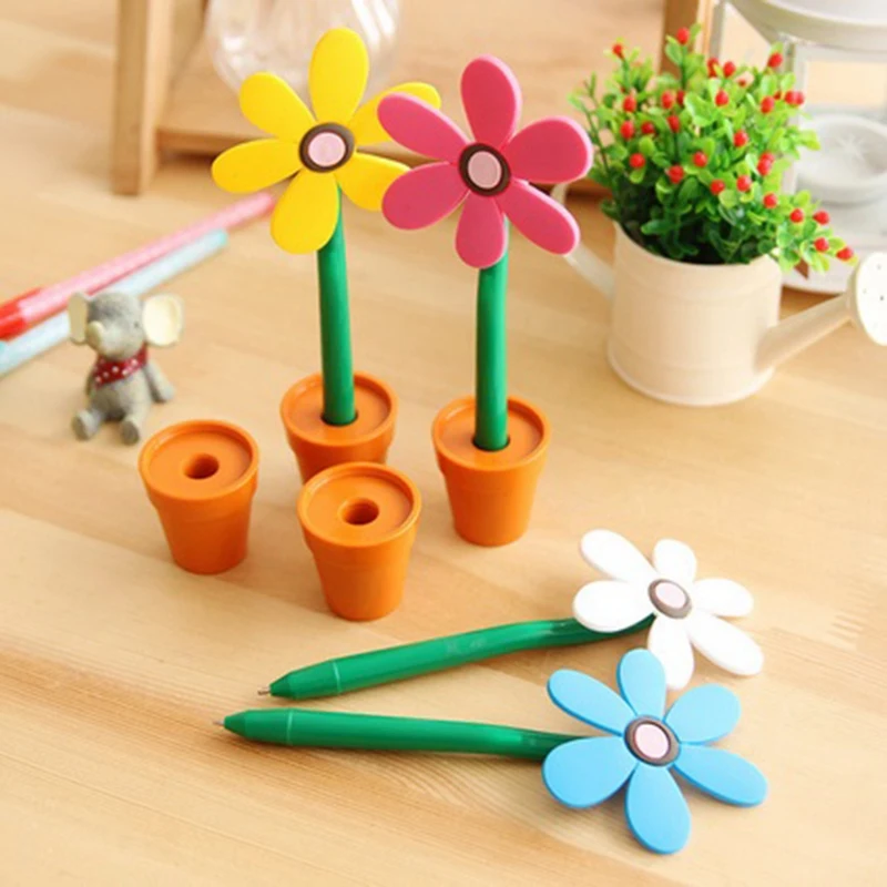 

6Pcs Creative Sunflower Ballpoint Pen Cute Flower Pot Modeling Beautiful Design Stationery For Student Kids As Gift