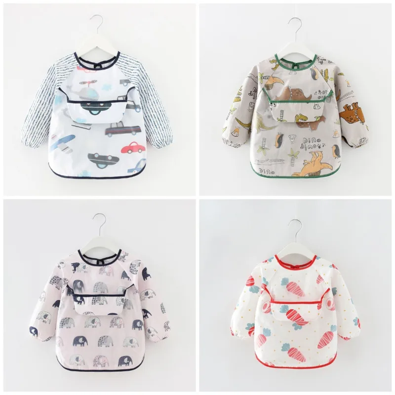 

Infant Baby Bibs Cute Colorful Cartoon Bandana Waterproof Children Eating Drawing Long Sleeve Apron Baby Self Feeding Bib Gifts