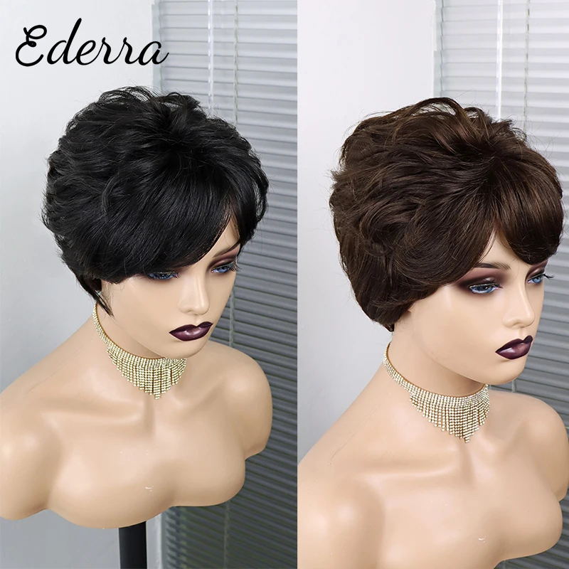 

Pixie Cut Wig Human Hair Short Wig Cheap Human Hair Wigs For Women Full Manchine Made Wig With Bangs Perruque Cheveux Humain