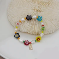 colorful flowers glass freshwater pearls fruit beach gift bracelets elastic rope beaded bracelets color bracelets for women