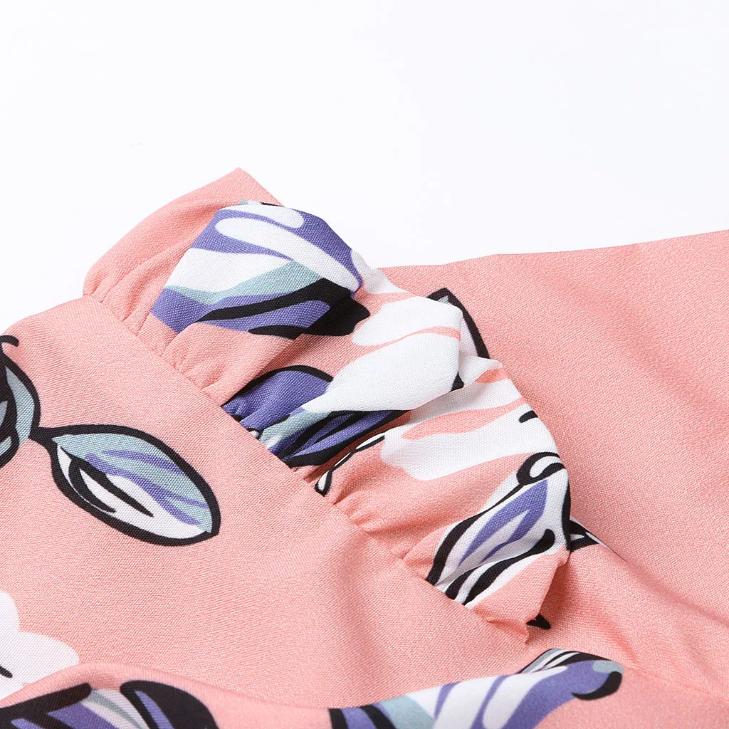 Женское модное гофрированное платье с рукавом-фонариком, женское платье с цветочным принтом и круглым вырезом, длинное платье с поясом, женское повседневное осенне-зимнее платье