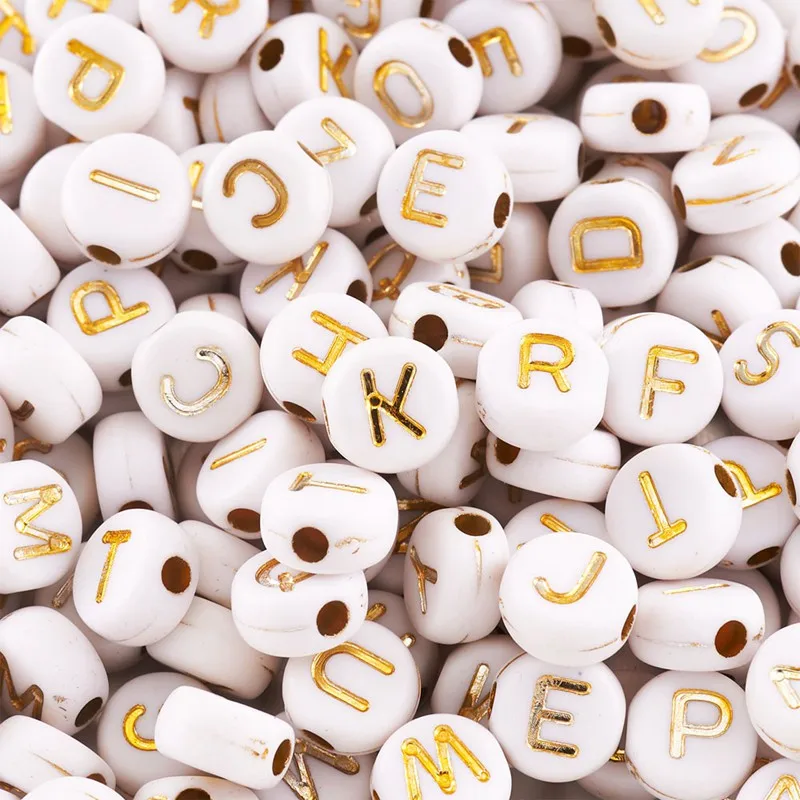 

1000pcs Plating Enlaced Metal Mixed Alphabet Acrylic Beads Round Flat Loose Spacer Bead for Jewelry Making Handmade DIY Bracelet