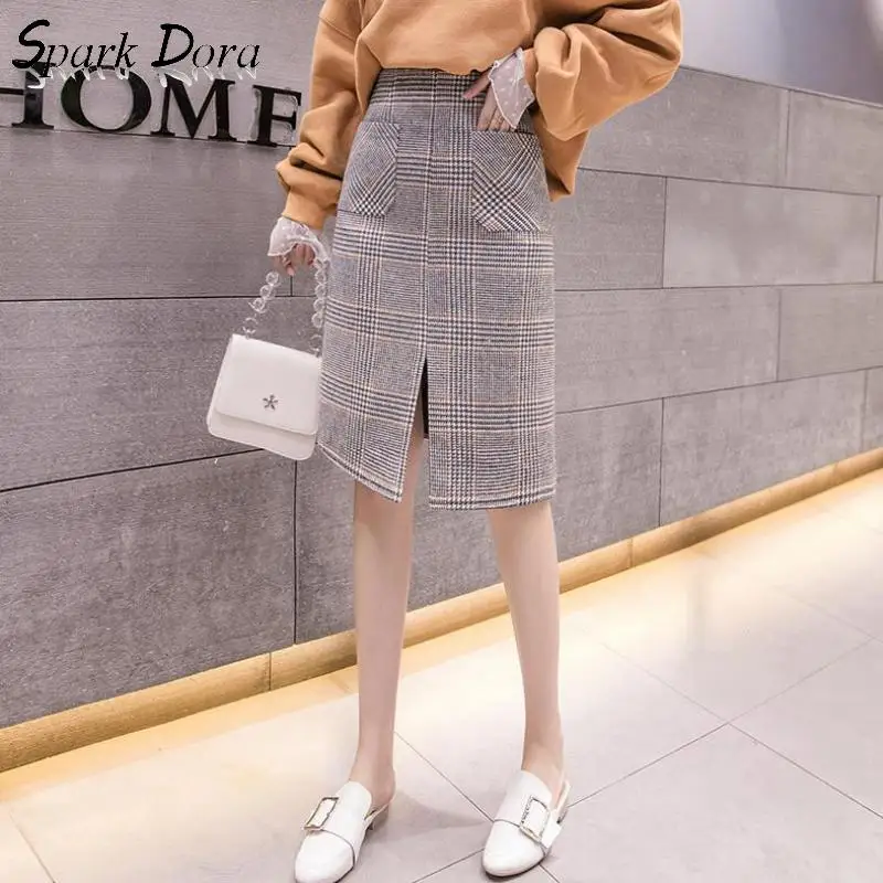 

Юбка Женская осенне-зимняя клетчатая, с карманами и высокой талией