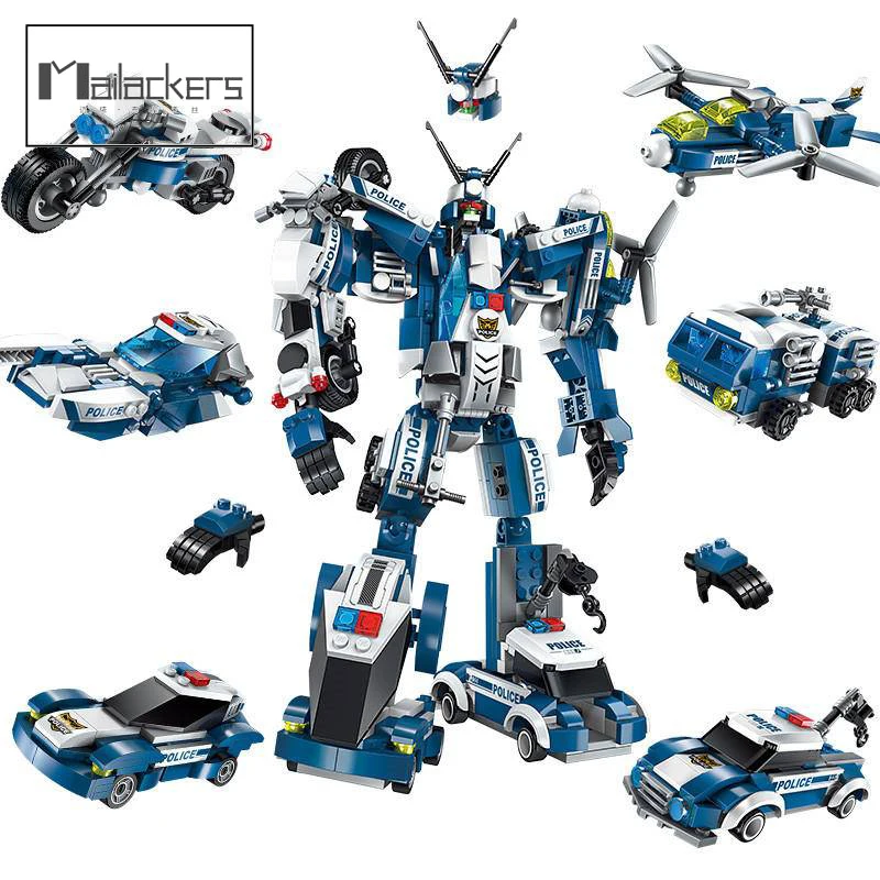 

Mailackers Hayate General Police Robot Building Blocks Creative Construction Kits Mini Truck Educational Toys Motorcycle Friends