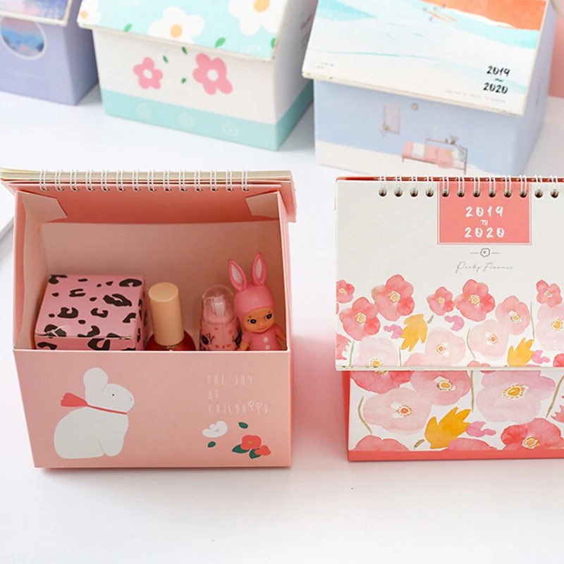 

Hot 1pcs Storage Box Creative Folding House Desk Calendar 2020 Van Gogh Starry Night Cartoon Animal Calendars Desktop