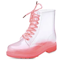 jelly women rain boots non slip water shoes colorful lace up martin boots kitchen ankle boots rubber female footwear size 36 41