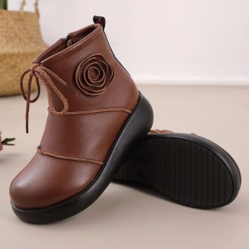 

Thick soled short boots women's autumn 2021 autumn retro soft soled cowhide women's boots side zipper high slope heel boots