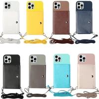 for iphone 13 13 pro 13 pro max 13 mini wallet phone case card pocket back stand cover long diagonal shoulder strap