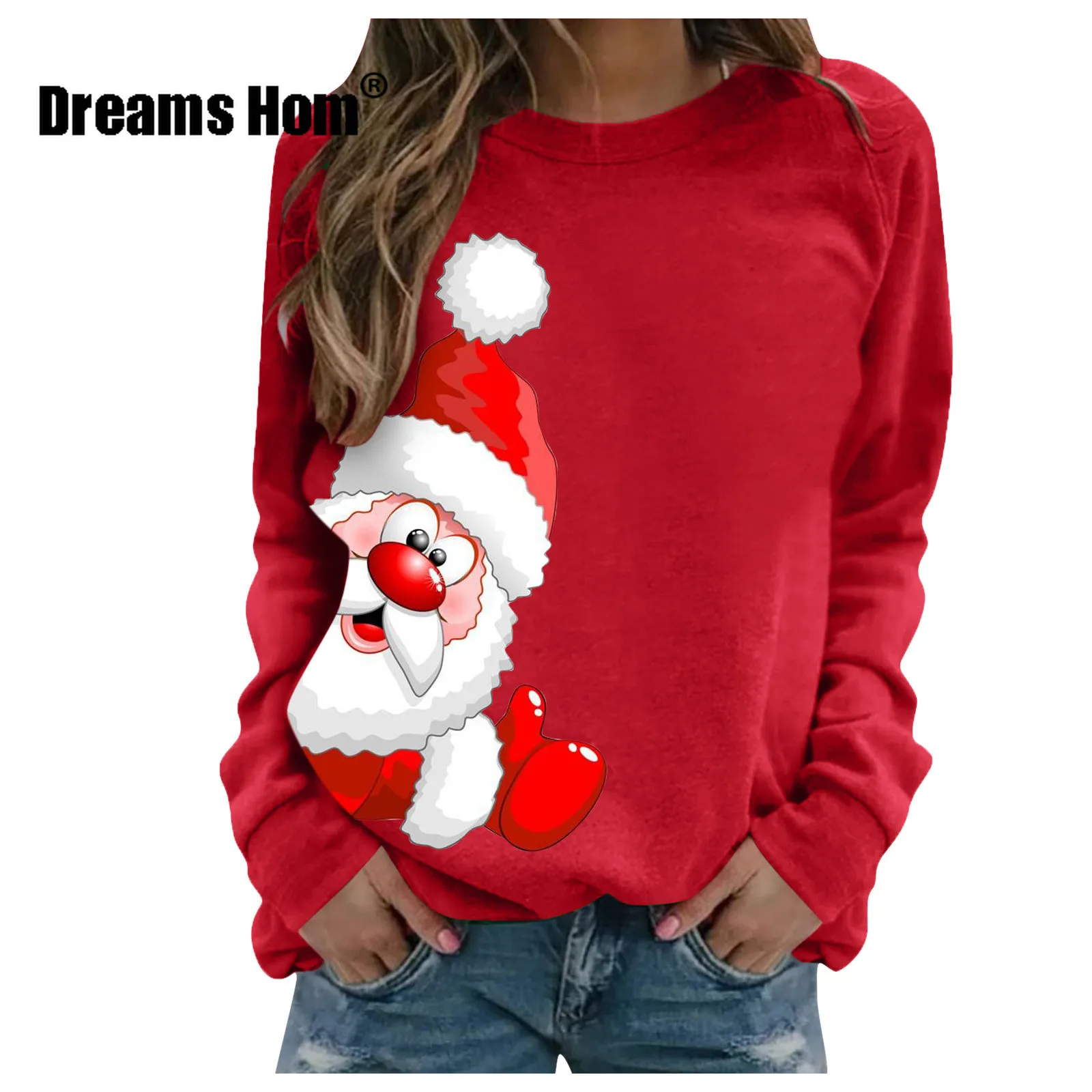 

Christmas Sweatshirt Cartoon Santa Claus Xmas Hat Print Winter Women Clothes Long Sleeve Crewneck Kawaii Loose Pullover Tops