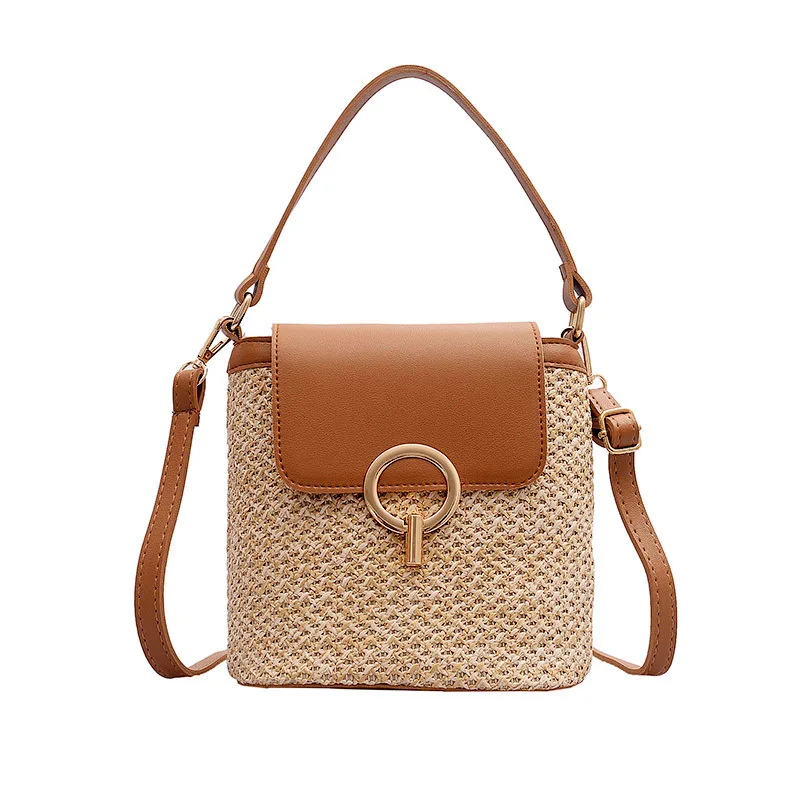 

Female Brand Designer Female Brand Contrast Color Woven Straw Bag Ladies Hand-woven Women's Shoulder Diagonal Bags Bolsos Sac