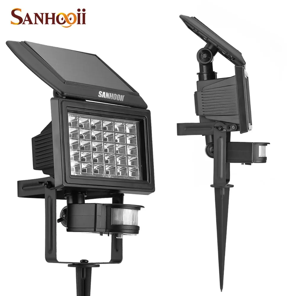 

SANHOOII Bright Solar Power IP65 Waterproof 200LM 30 LED Outdoor Spike Lawn Lamp Garden Yard Wall Flood Light PIR Motion Sensor