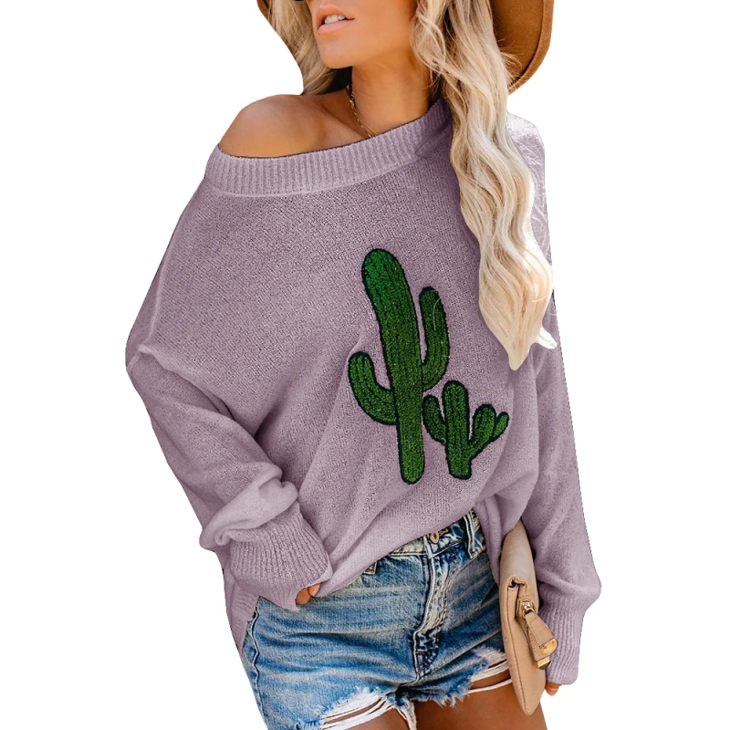 

2020 Fashion Fall Winter Oversized Sweaters Cartoon Cactus Women O-Neck Knitted Jumpers Female Casual Warm Pullovers Clothes