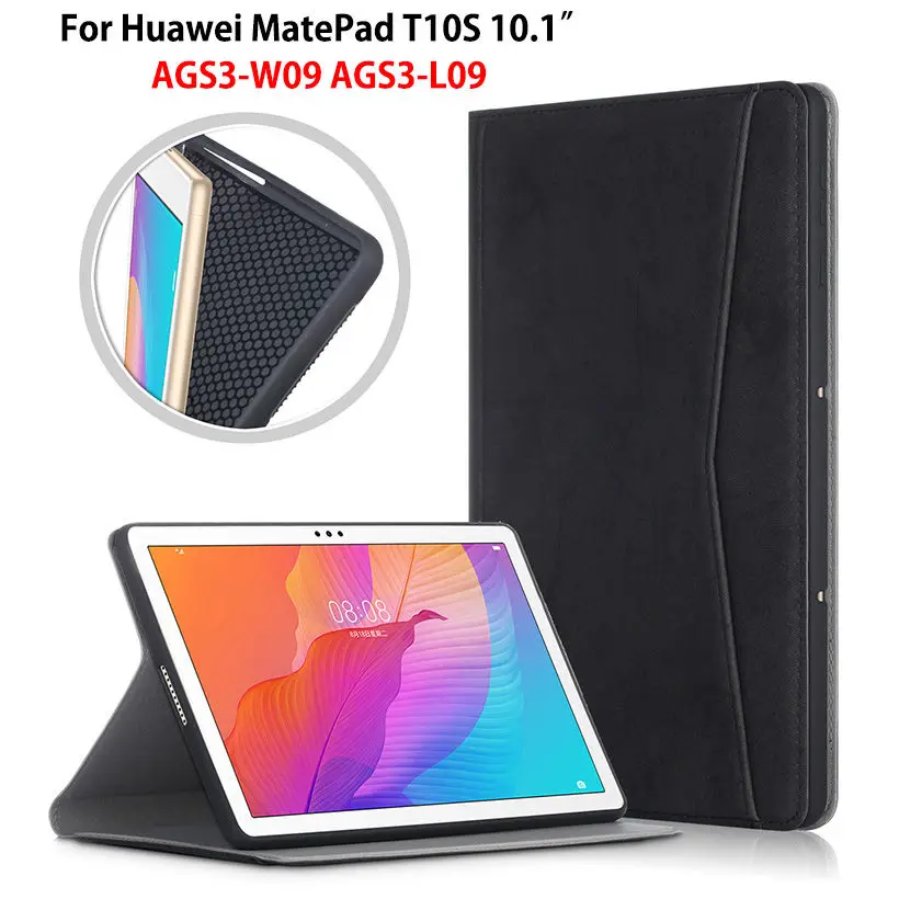 

Чехол для Huawei MatePad T10S AGS3-L09, AGS3-W09, 10,1 дюйма, мягкий силиконовый чехол-подставка для планшета из искусственной кожи