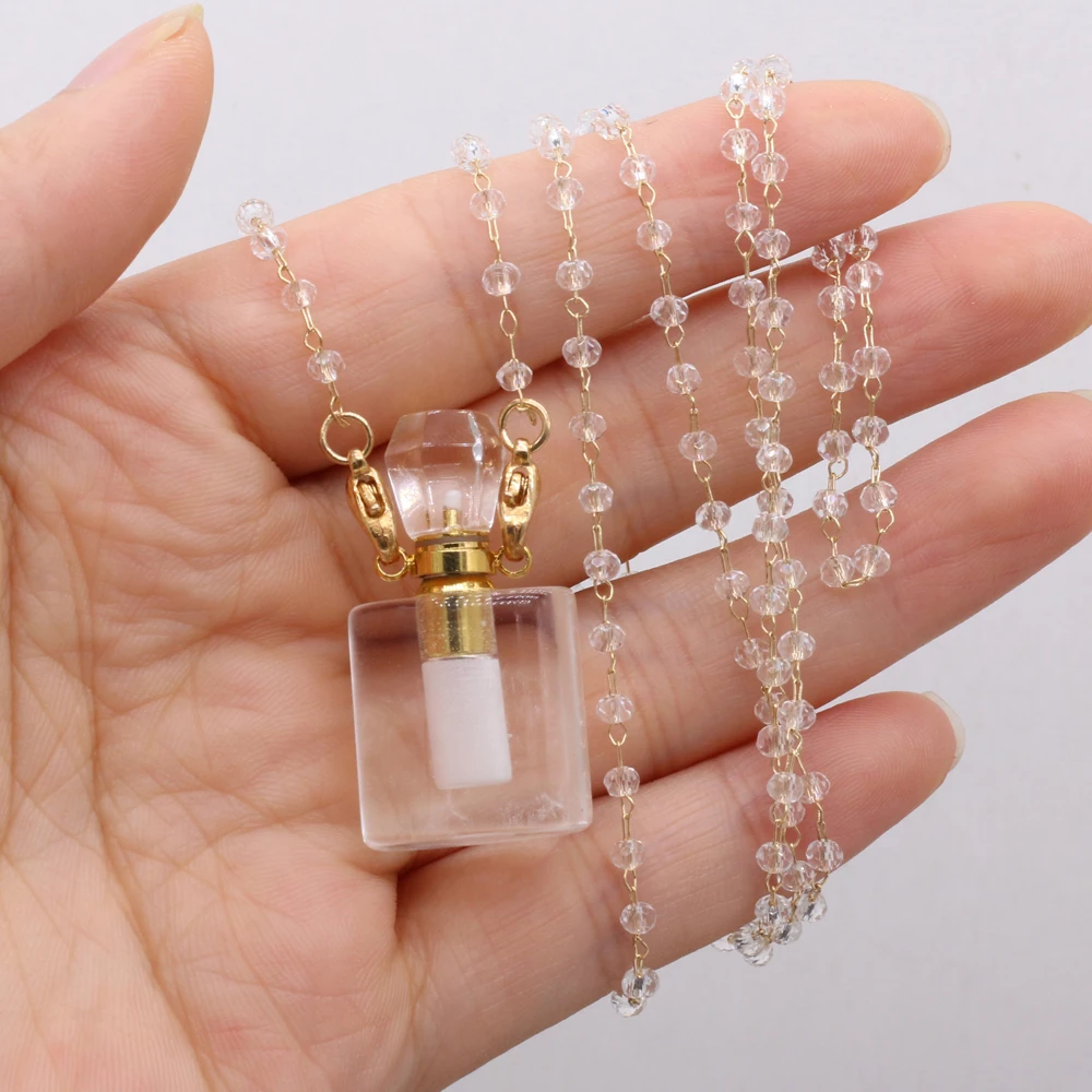 

Charming Necklace Natural Stone Clear Quartz Perfume Bottle Pendant Necklace for Women Romantic Love Jewelry Gift 18x37mm