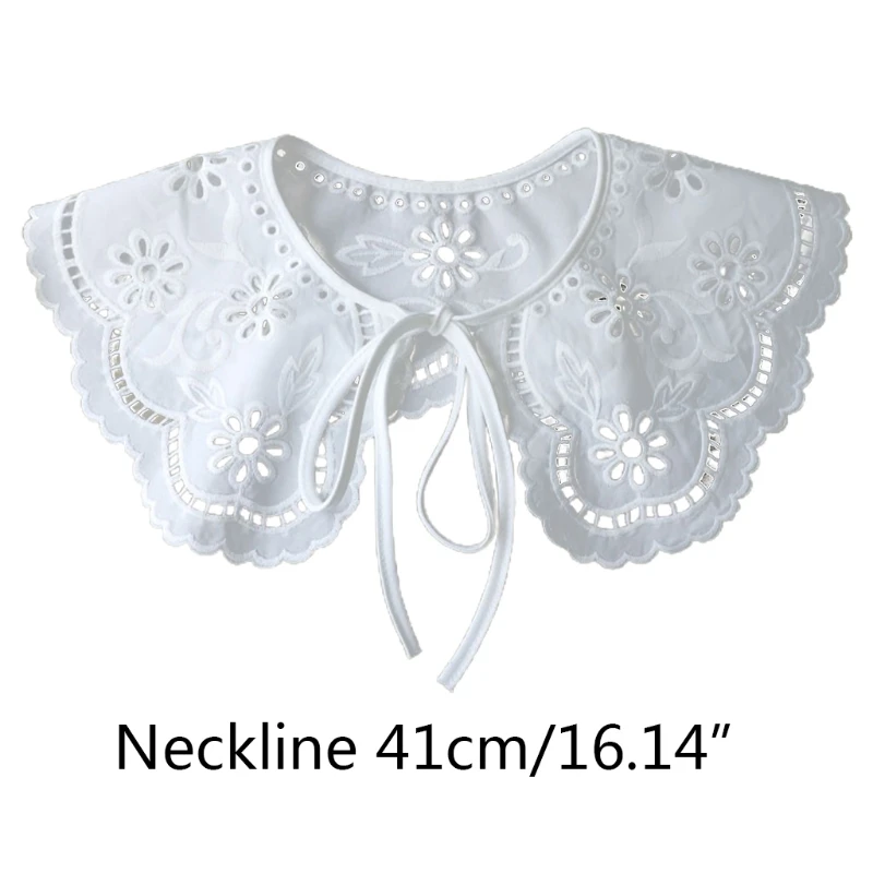 

Women Autumn French Style False Fake Collar Hollow Out Floral Embroiodery Lapel Half Shirt Necklace Shawl Decorative Mini Cape